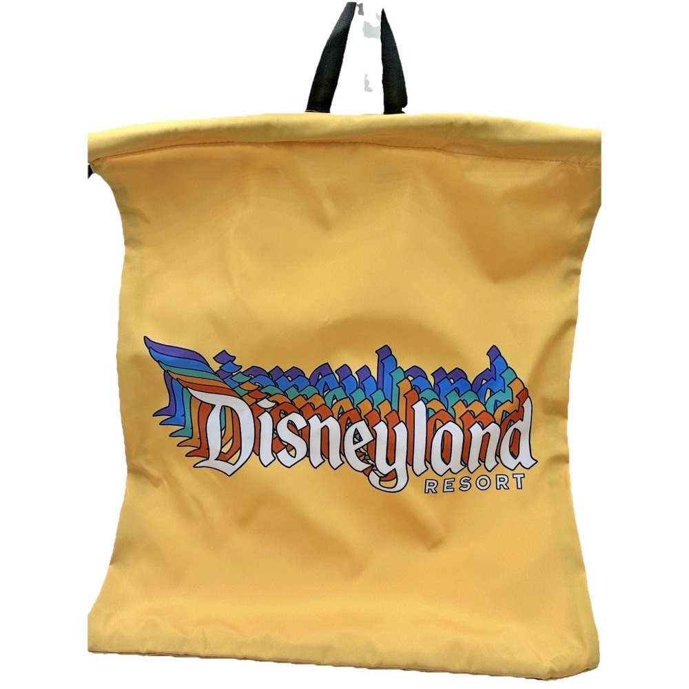 Disneyland Resort Retro Rainbow Logo Yellow Drawstring Backpack Bag New